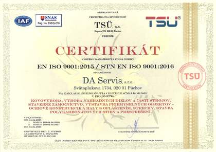 Certifikát ISO 9001:2016